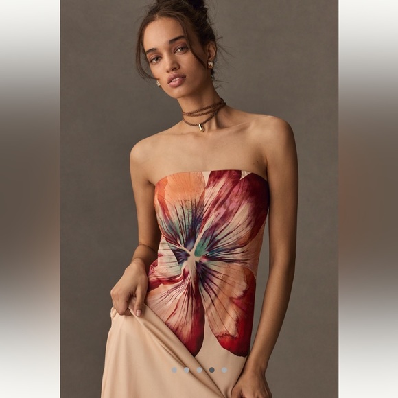 Anthropologie The Fleur Strapless Satin Maxi Dress Floral Print - Picture 2 of 7